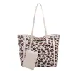 Bolso tote estampado de leopardo, gran capacidad, juego de dos piezas, bolso de hombro casual de lona, adecuado para estudiantes, ir al trabajo y ir de compras