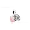 Panjia Dora Plata de Ley S925 Corazón Rosa Flor de Primula Colgante Pulsera Redonda con Cuentas Pulsera Accesorios DIY