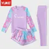 Maiô Infantil Meninas Novo Estilo Dividido Manga Longa Calça Longa Confortável Respirável Secagem Rápida Estudante Roupa de Banho para Piscina e Fonte Termal
