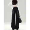 Calça Jeans Feminina Wide Leg Preta e Cinza, Tendência Primavera 2026 Versátil Novo Design Patchwork Comprimento Total