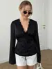 Camisa de retazos de encaje transfronteriza con lazo, cárdigan superior de estilo casual de otoño europeo y americano para vacaciones, camisa de manga larga de moda para mujer