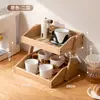 Estante de Almacenamiento de Escritorio de Madera Maciza para Tazas de Té, Estante de Almacenamiento de Juego de Té Multicapa Estilo Antiguo de Nogal Negro, Estante de Exhibición para Tazas de Café