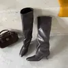2026 Cool & Picante ~ Botas de Couro Preto Envernizado de Cano Alto, Botas Acima do Joelho, Botas de Salto Alto Estilo de Rua, Botas Justas na Perna, Botas que Aumentam a Altura