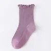 26 Modelos Nuevos de Primavera, Otoño e Invierno de Calcetines de Algodón de Princesa para Niñas, Color Sólido, Puño Suelto de Doble Aguja, 7 Colores, de Media Caña, Calcetines con Borde Fruncido