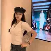 2025 Nuevos Tops Casuales Sueltos de Punto de Manga Corta Elegantes y Pesados para Mujer con Cintura Elástica Delgada Tendencia Primavera Verano