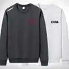 Camiseta masculina de manga comprida para outono e inverno, marca da moda, corte solto, espessa, camiseta básica casual, moletom estampado de gola redonda para jovens estudantes
