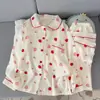 Pijama de Mujer Nuevo Estilo Algodón Nube Cuello de Muñeco, Manga Larga y Pantalones, Conjunto de Ropa de Casa Delgado Dulce con Estampado de Dibujos Animados, Venta al Por Mayor Transfronteriza