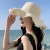 Sombrero de paja de verano para mujer, nuevo estilo, con encaje, sombrero para el sol, vacaciones en la playa, viaje, sombrero para el sol para la cara, en stock, venta al por mayor