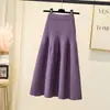 Saia de Tricô Engrossada para Mulheres, Roupa Feminina de Outono e Inverno, Cobre o Quadril, Emagrecedora, Saia de Lã de Comprimento Médio, Saia Versátil Evasê, Saia Longa