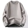 Suéter de Punto Grueso Jacquard con Cuello Redondo para Hombre Primavera Otoño Plus Terciopelo Engrosado Manga Larga Jersey Prendas de Punto Ropa Exterior Casual Top