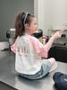 Camiseta Blanca de Manga Raglán de Color Contrastante para Niños Moda Femenina Tops Holgados de Manga Corta para Niños Mayores y Niñas Nuevo Estilo Verano 2025