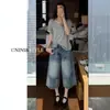 Shorts de mezclilla American style de cintura alta cropped para mujer, verano 2026 nuevo vintage petite de 7 puntos sueltos de pierna ancha de longitud media