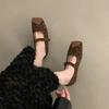 Novos Mocassins de Ballet Quadrados Retro Outono/Inverno 2025 com Tira no Tornozelo, Sapatos Individuais Estampa de Leopardo para Mulheres, Sapatos Mary Jane