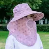 Nuevo Sombrero de Pescador de Ala Ancha Anti-UV de Verano para Mujer con Chal, Lujo Ligero, Versátil, Hace que la Cara Parezca Más Pequeña, Se Puede Atar en una Cola de Caballo