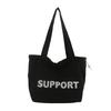 Bolsa Feminina Estilo Coreano Nova Bolsa de Ombro de Nylon com Estampa de Letra Leve Casual Versátil com Cordão de Amarrar e Grande Capacidade