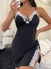 Lencería de talla grande europea y americana, sexy, con escote en V profundo y lazo, vestido ajustado con tirantes, camisón de encaje