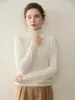Nuevo Suéter de Cachemira con Cuello para Otoño e Invierno 2025 para Mujer, Color Sólido, Holgado, de Punto, Manga Larga, Camiseta Base Coreana