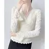 2026 Nueva Camiseta Interior de Manga Larga con Escote en V y Encaje Top Elegante de Alta Gama Moda Adelgazante Camiseta