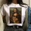 Camiseta para Mujer Gato Pintura al Óleo Estampada Camisetas Gráficas Interesantes Verano Manga Corta Casual Tops Blancos Ropa Harajuku