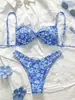 Ins Europeo y Americano Más Vendido Nuevo Traje de Baño Dividido Bikini Estampado para Mujer Conjunto de Dos Piezas Espalda Descubierta Floral Amazon Transfronterizo