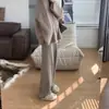 Calça de Tricô de Lã Fluida Comprimento Total para Mulheres Outono e Inverno 2025 Nova Solta Casual Preguiçosa Emagrecedora Wide-Leg Tendência