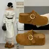 Sapatos Birkenstock Franceses de Sola Grossa com Aumento de Altura Escondido Femininos para Uso Externo 06 Novo Estilo de Outono Para Pessoas Baixas Birkenstock Sapatos Fechados Meio Chinelos