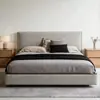 Cama matrimonial de tela minimalista italiana para almacenamiento con cabecero ancho plano, estructura de caja de suelo, cama de boda para dormitorio principal tapizada