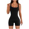 2025 Amazon Verão Feminino Zíper Cor Sólida Gola Quadrada Sem Mangas Cintura Apertada Macacão Shorts Calças de Yoga