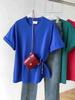 Playera de Manga Corta de Algodón Puro Grueso Pesado en Verde Oscuro de Tono Frío para Hombre y Mujer Holgada Cuello Redondo Camiseta Básica Trendy de Media Manga