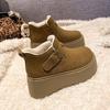 Zapatos Burkham de suela gruesa para aumentar la altura, zapatos de mujer, botas de nieve cálidas con forro polar, zapatos acolchados de algodón, botas Martin cortas de invierno nuevas 2024