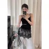 Spice Girls Negra Pequeña Camisola para Mujer 2025 Nuevo Primavera Otoño con Almohadilla en el Pecho Base Encaje Apilado Top