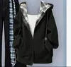 Conjunto informal de dos piezas para niñas: chaqueta con capucha de retazos a cuadros estilo coreano, salada y dulce, delgada, y pantalones anchos holgados.