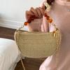 Bolso de Mano de Paja Tejida de Moda con Cadena, Gran Capacidad, Personalidad de Verano 2025, Bolso Cruzado para Hombro