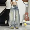 Jeans Scimitar Retro Americano para Mulheres 2026 Nova Coleção de Primavera Tamanho Grande Cintura Alta Solto Modelador Perna Larga Comprimento Total