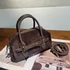Bolso Boston de Piel de Vaca Mate para Mujer, Bolso de Mano de Alta Gama, Bolso de Hombro para el Trabajo, Bolso Tote Pequeño Vintage de Gamuza