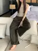 Calça Cargo Plissada de Cintura Alta Wernan Green para Mulheres, Calça de Perna Larga Versátil e Solta de Verão, Calça Casual para o Trabalho
