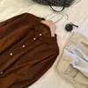 2026 Principios de Otoño Versión Coreana Retro Francés Delicado Pana Bordado de Puntada Larga Cuello de Encaje Camisa Casual de Manga Abullonada Otoño-Invierno