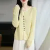 Cardigan de Punto Fino de Lana Nueva con Cuello en V de Manga Larga para Mujer, Calado de Ganchillo, Color Sólido, Top Holgado, Nuevo para Primavera y Otoño 2026