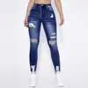 Jeans para Mujer Transfronterizos Europeos y Americanos de Amazon, Corte Delgado, Rasgados, Sexy, de Cintura Alta, Pantalones de Mezclilla Elásticos en Stock