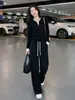 Conjunto deportivo casual de moda para mujer, moda otoño e invierno, elegante, rejuvenecedor, adelgazante, con diseño de corte recto, mangas largas y pantalones de pierna recta de cintura alta, un atuendo de dos piezas