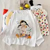Pijama de Algodón Nube Estilo Coreano para Primavera y Otoño con Almohadillas en el Pecho para Mujer Nuevo Dibujos Animados Suelto Pantalones de Manga Larga Conjunto de Ropa para el Hogar
