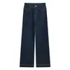 Calça Jeans Feminina Tannin Blue Small Micro-Lar Verão 2025 Azul Escuro Cintura Alta Emagrecimento Perna Larga Flare Calças