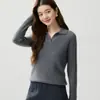 Suéter de Cachemira para Mujer de Invierno 2026, Nuevo Estilo, Cuello Polo, Solapa de Cachemira, Holgado, Tejido de Canalé, Capa Base, Manga Larga