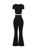 Primavera/Verano 2026 Nuevo Estilo Europeo y Americano Pantalones Acampanados Transfronterizos Crop Top de Cintura Alta Manga Corta Ropa Deportiva Multiusos Traje Casual para Mujer