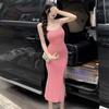 Vestido de Tirantes Estilo Lujuria Pura para Mujer Nuevo Azul Ajustado con Abertura Falda Sexy sin Mangas Cubre Caderas Falda Midi