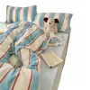 Juego de ropa de cama de cuatro piezas estilo Ins, con bloques de color color sal marina, de terciopelo de leche engrosado para otoño e invierno, que incluye una sábana cálida, una funda de edredón y una sábana bajera ajustable, adecuado para dormitorios de estudiantes