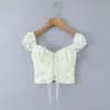 8141-25 Invierno Nuevo Estilo Francés Estilo Retro Femenino Fresco Floral Camisa Top Elástico con Lazos