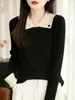Solapa de Lana Fina Mangas Largas, Estilo Básico de Ropa de Trabajo, Tejido Delicado Agradable a la Piel, Suéteres Versátiles para Otoño e Invierno Venta al por Mayor