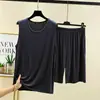 Conjunto de Ropa de Casa de Modal para Hombre de Verano Tallas Grandes Holgado Sin Mangas Ropa Deportiva Ropa Exterior Bolsillo Pijama para Hombre Pantalones para Dormir