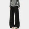Pantalones deportivos holgados de pierna ancha con pliegues tridimensionales en color gris jaspeado, cintura elástica con cordón, caída relajada, corte holgado, hasta el suelo, para hombre y mujer